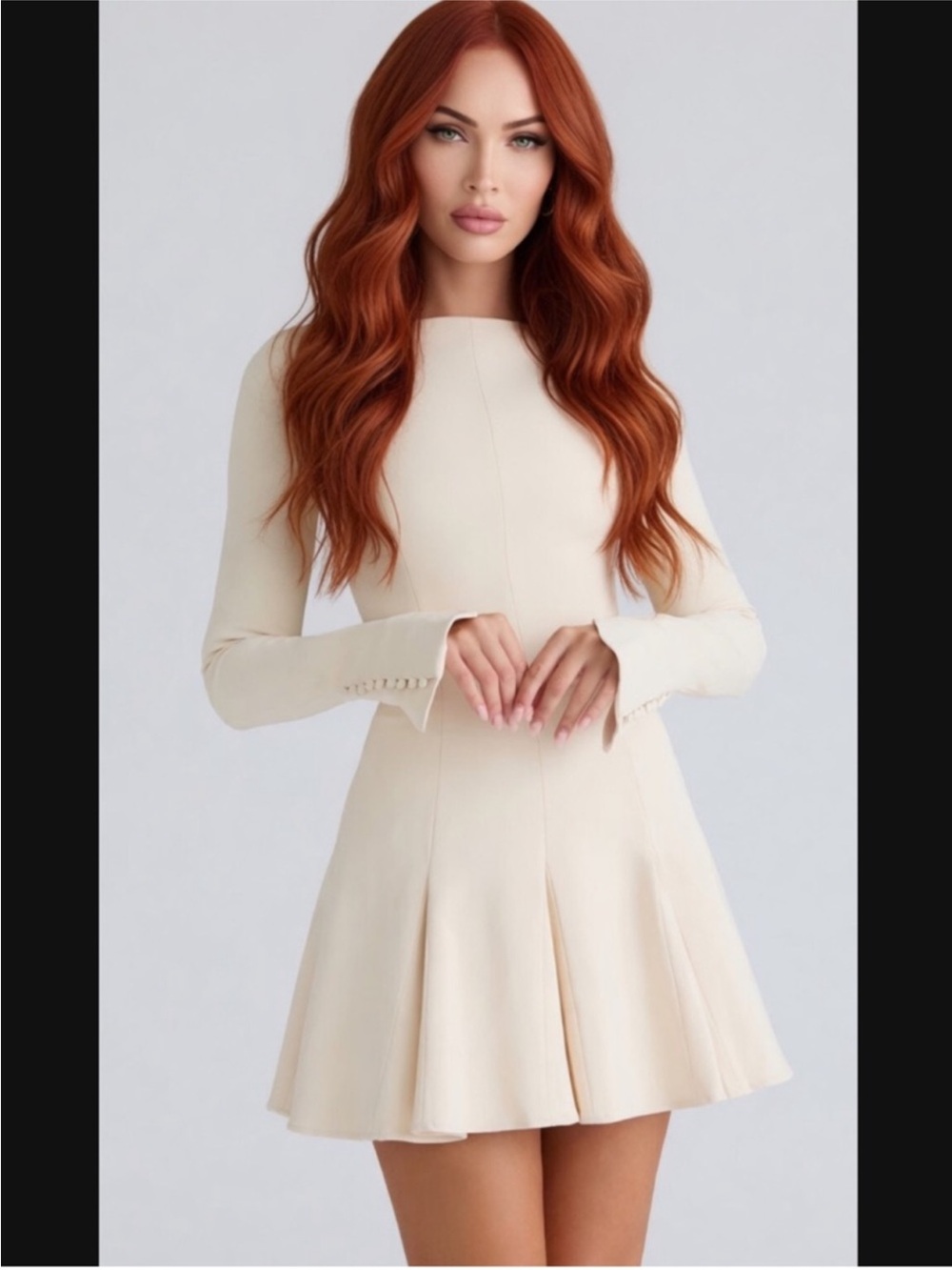 HOUSE OF CB 'Francesca' Vintage Cream Crepe Godet Mini Dress/XSmall-US2-4/$285